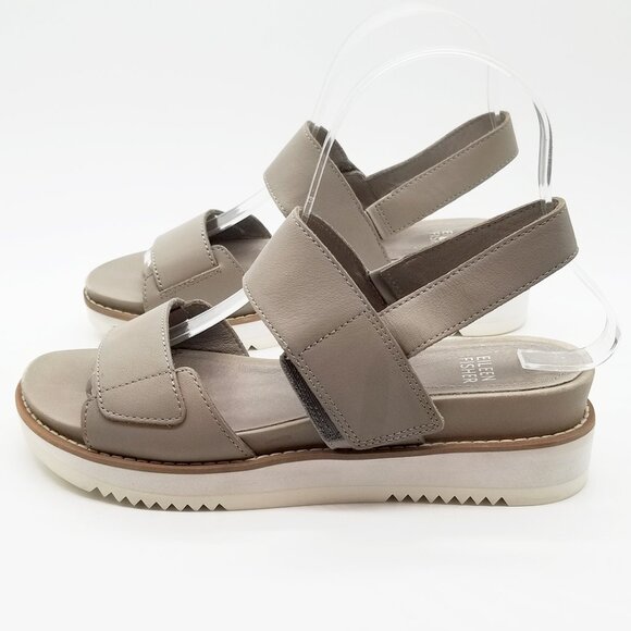 Eileen Fisher Kale Sandals 6.5 Velcro Strap Platform Moon Beige Taupe Gray $207 - Picture 9 of 16